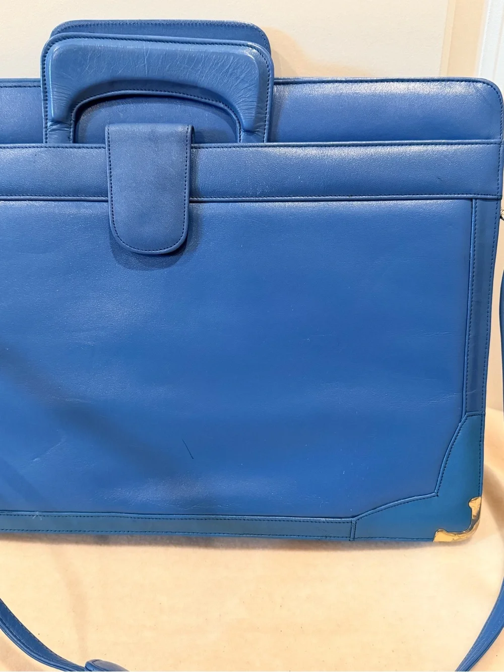 Vintage 1980s Leather of The Sea Leather Portfolio Briefcase Bag in Ocean Blue